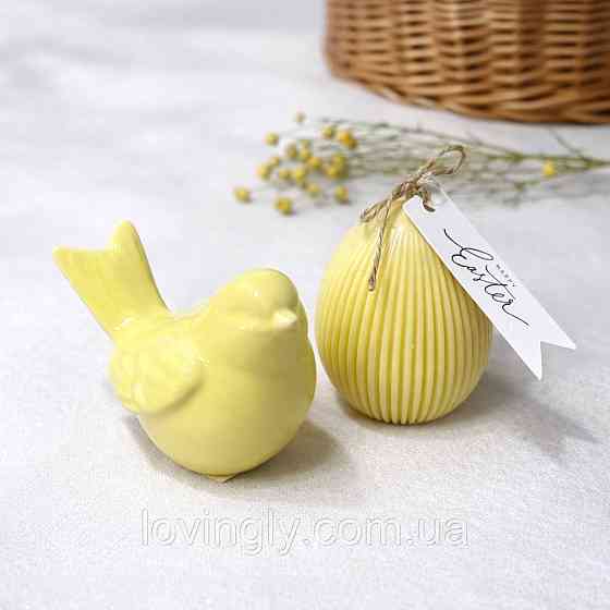 Ніжний великодній подарунок «Весняне диво» - свічка-яйце ручної роботи ,керамічна пташка Ірпінь