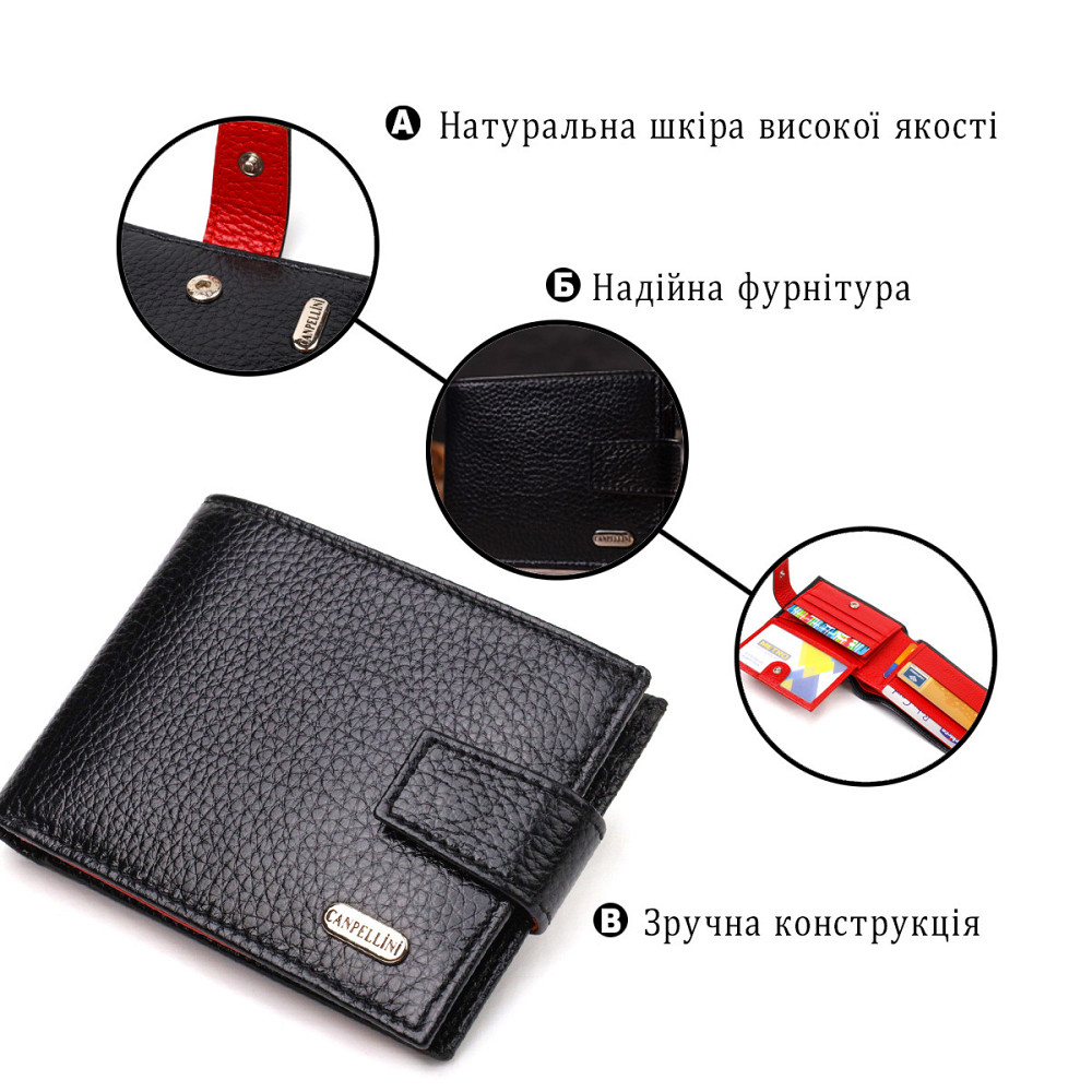 Компактное портмоне для мужчин в комбинации двух цветов из натуральной кожи CANPELLINI 21749 Черное Киев - изображение 6