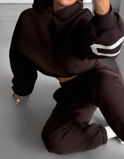 Женский стильный повседневный костюм Chicago с двойным капюшоном Шоколад, 48/50 Одесса - изображение 10