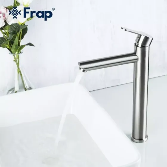 Змішувач для умивальника Frap F10801-2 високий, нержавіюча сталь Київ