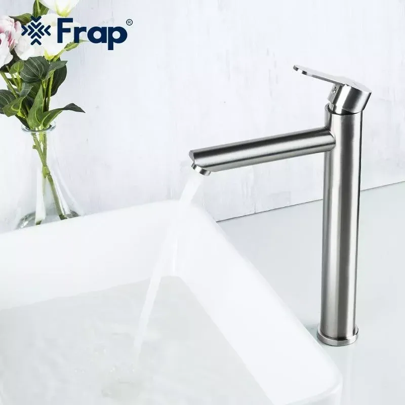 Смеситель для умывальника Frap F10801-2 высокий, нержавеющая сталь Киев - изображение 2