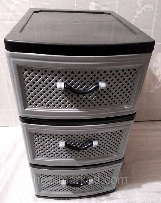 Комод пластиковий сірий сітка на 3 ящики виробництво Україна Харків - фото 2