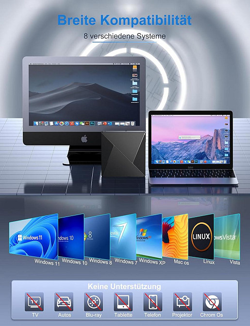 Внешний оптический привод Umaniy USB3.2 (USB-C) черный DVD±RW/CD±RW 24x CD 8x DVD Plug and Play для ноутбука и Киев - изображение 2