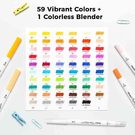 Набор маркеров Ohuhu Pupe Series 60 цветов двусторонние кисть+тонкая 1–5/0,4 мм водные без запаха для Киев