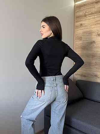 Женский утепленный базовый боди с молнией турецкий рубчик-мустанг на флисе Черный, 42 Одесса