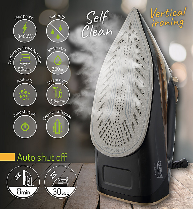 Праска Camry CR 5036 black-gold 3400Вт/ 360 мл/ кераміка/ ''Крапля-стоп''/автовимкнення/ чорна Вінниця - фото 2