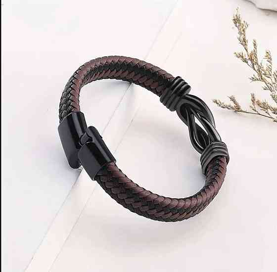 Чоловічий плетений браслет зі штучної шкіри з магнітною застібкою Київ