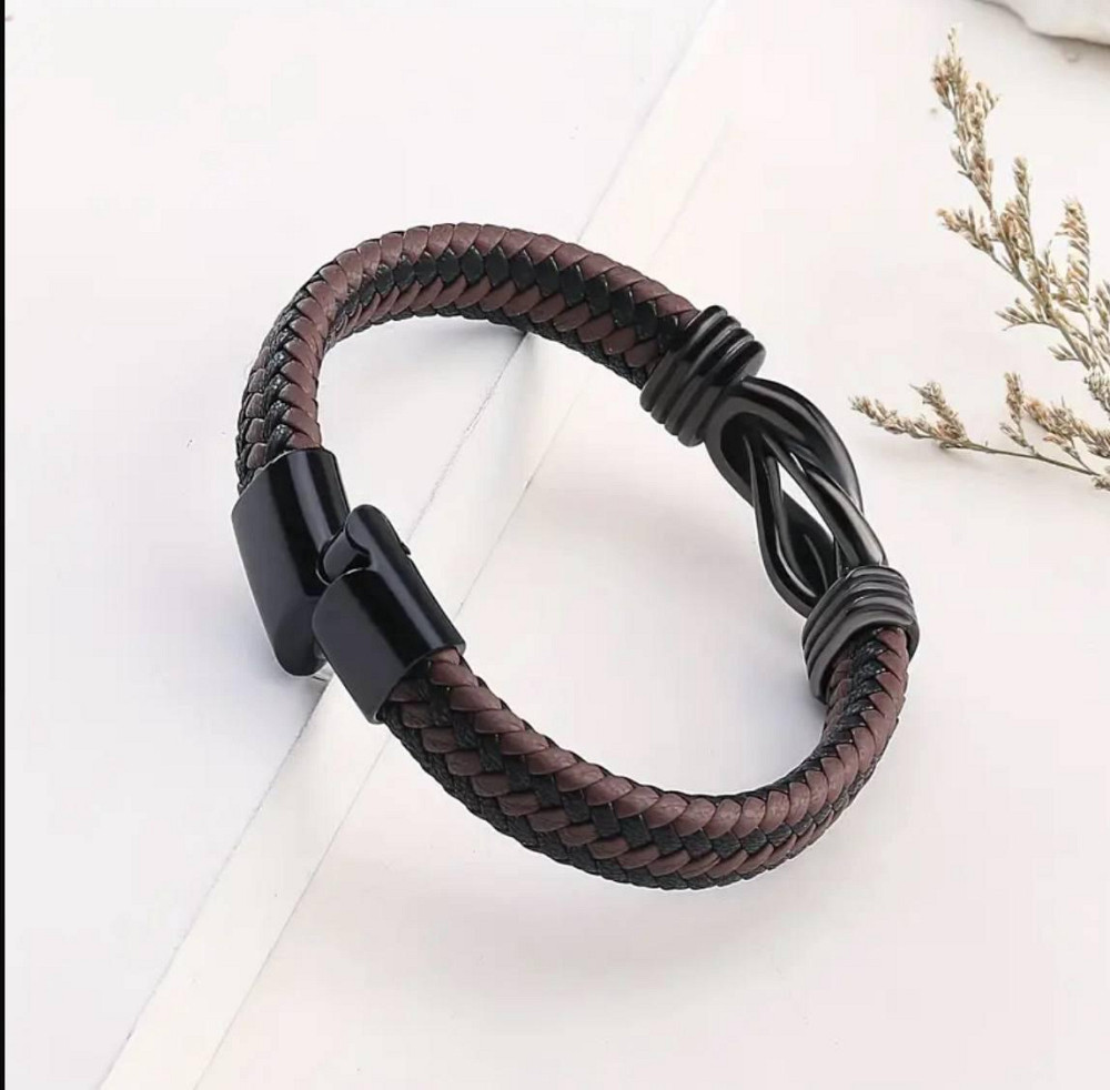 Чоловічий плетений браслет зі штучної шкіри з магнітною застібкою Київ - фото 2