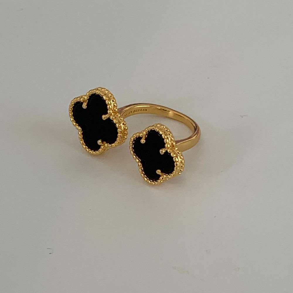 Кольцо Van Cleef позолота 18 К / кольцо клевер двойное черное в золоте Одесса - изображение 2