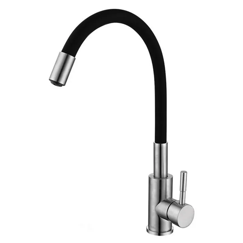 Кухонный смеситель Zerix LUX-011 Refl.Black с черным силиконовым изливом из нержавеющей стали (ZX4875) Харьков - изображение 1