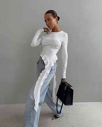 Женский стильный асимметричный лонгслив со шлейфом микродайвинг Одесса