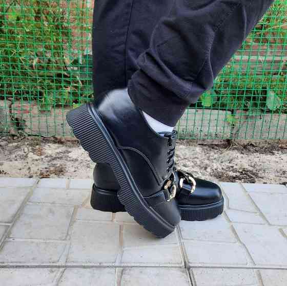 -Жеські Чорні Туфлі на Толстой Підошві (розміри: 37,38,39,40) — 710-3 Дніпро