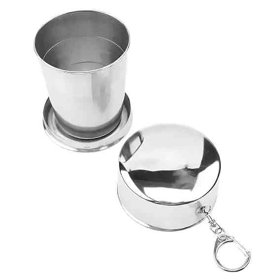 Походная складная чашка RESTEQ из нержавеющей стали — металлический туристический стакан 250 мл с карабином Киев