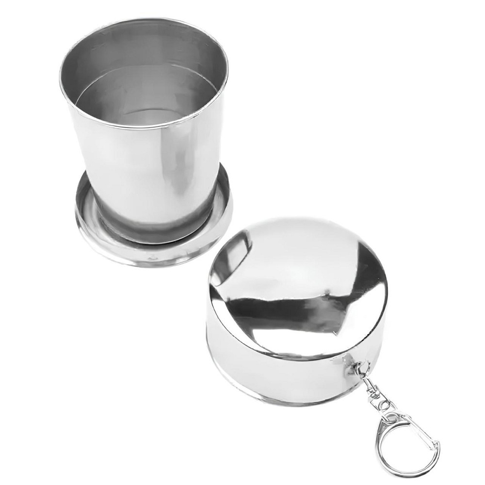 Похідна складна чашка RESTEQ з нержавіючої сталі — металевий туристичний стакан 250 мл з карабіном Київ - фото 1