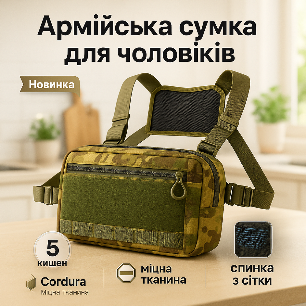Сумка через плечо из военной ткани, Мужская уличная сумка через плечо, Практичная сумка-мессенджер OA-42 Львов - изображение 19