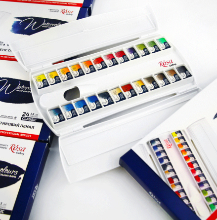 Набір акварельних фарб CLASSIC пластиковий пенал 24кол. х 2,5мл кювета ROSA Gallery Київ