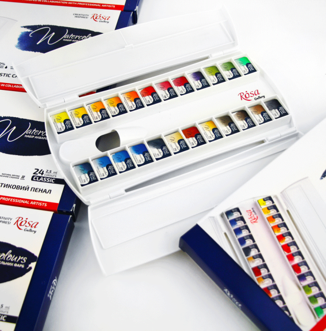 Набір акварельних фарб CLASSIC пластиковий пенал 24кол. х 2,5мл кювета ROSA Gallery Київ - фото 5