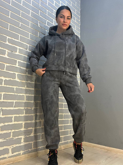 Костюм женский Joy One 98596 худи капюшон с джоггерами вареный мраморный утепленный серый, серый, L Киев - изображение 14