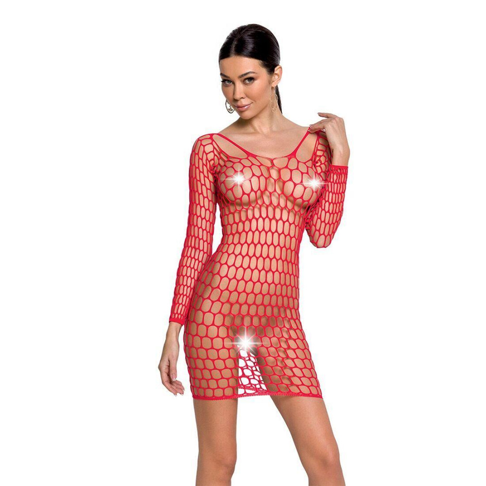 Бодістокінг-сукня з глибоким коміром Passion BS093 red, довгі рукави Sex Aura Київ - фото 1