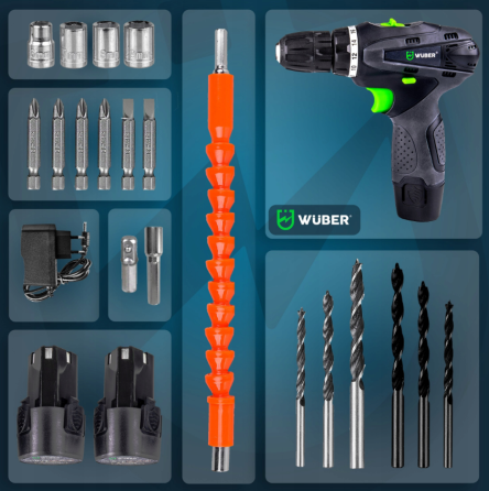 Акумуляторний шуруповерт Wuber 18В +2 батареї (Польща) Київ