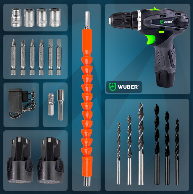 Акумуляторний шуруповерт Wuber 18В +2 батареї (Польща) Київ - фото 6