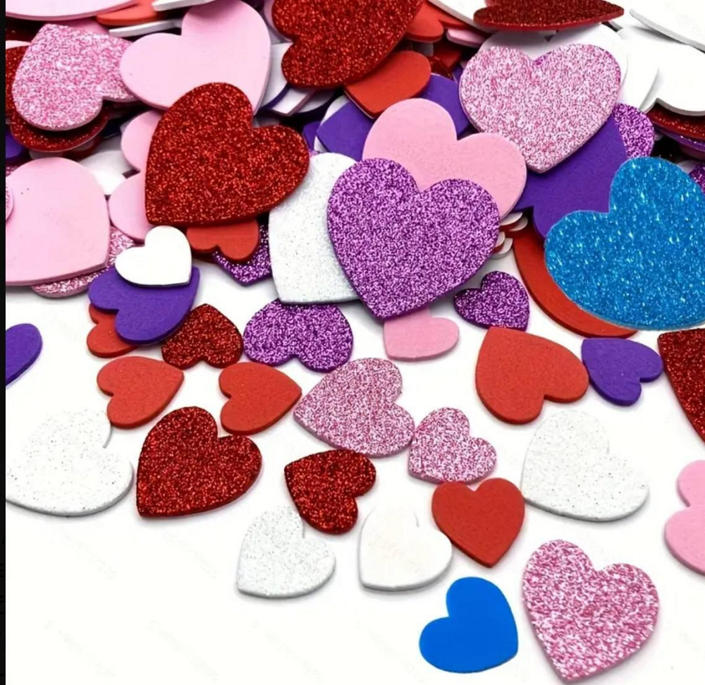 Наклейки у формі серця, самоклеючі наклейки серця, барвисті блискучі серця, набір 50 штук. декор до дня закоханих Київ - фото 5