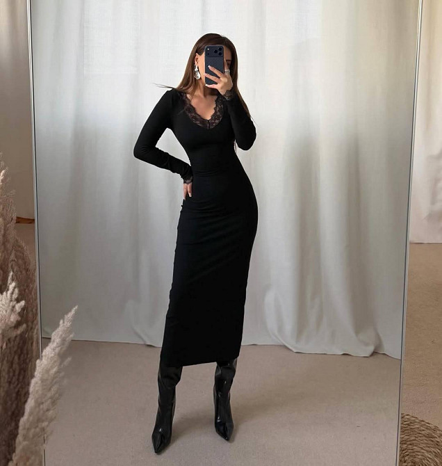 Жіноче романтичне елегантне мідіплаття і з мереживом віскоза Чорний, 44/46 Одеса - фото 2