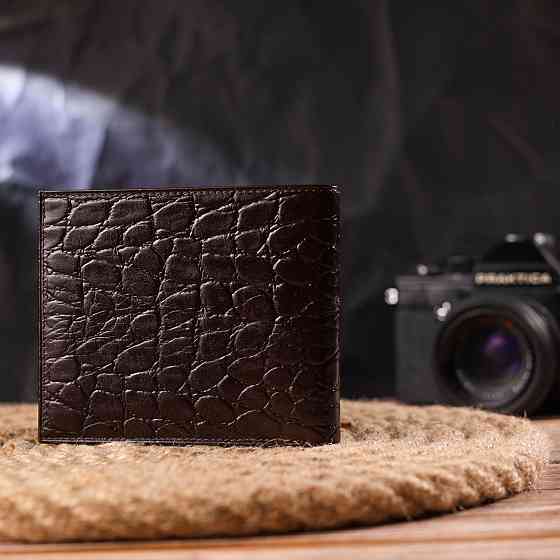 Интересный кошелек для мужчин в два сложения из натуральной фактурной кожи с тиснением под крокодила CANPELLINI 21583 Коричневый Киев