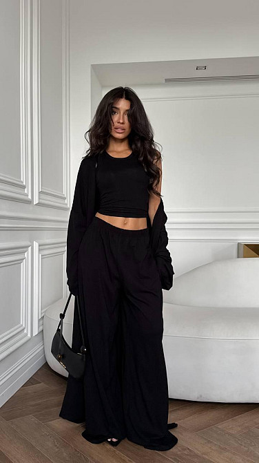 Жіночий комфортний стильний костюм трійка з натуральної віскози Одеса - фото 1