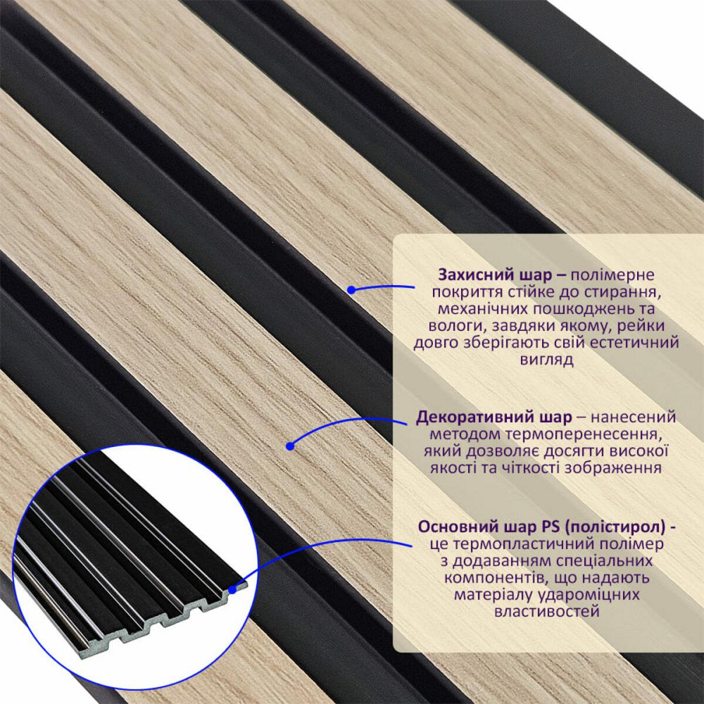 Рейка декоративна PS 2900х120х11мм Дуб з графітом SW-00001738 Київ - фото 2