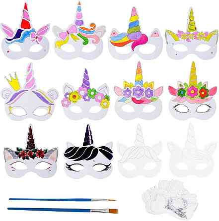 Набір масок єдинорога 24 шт паперові для розмальовки рожевий різнобарвний з пензлем і резинками креативний набір для дітей Київ