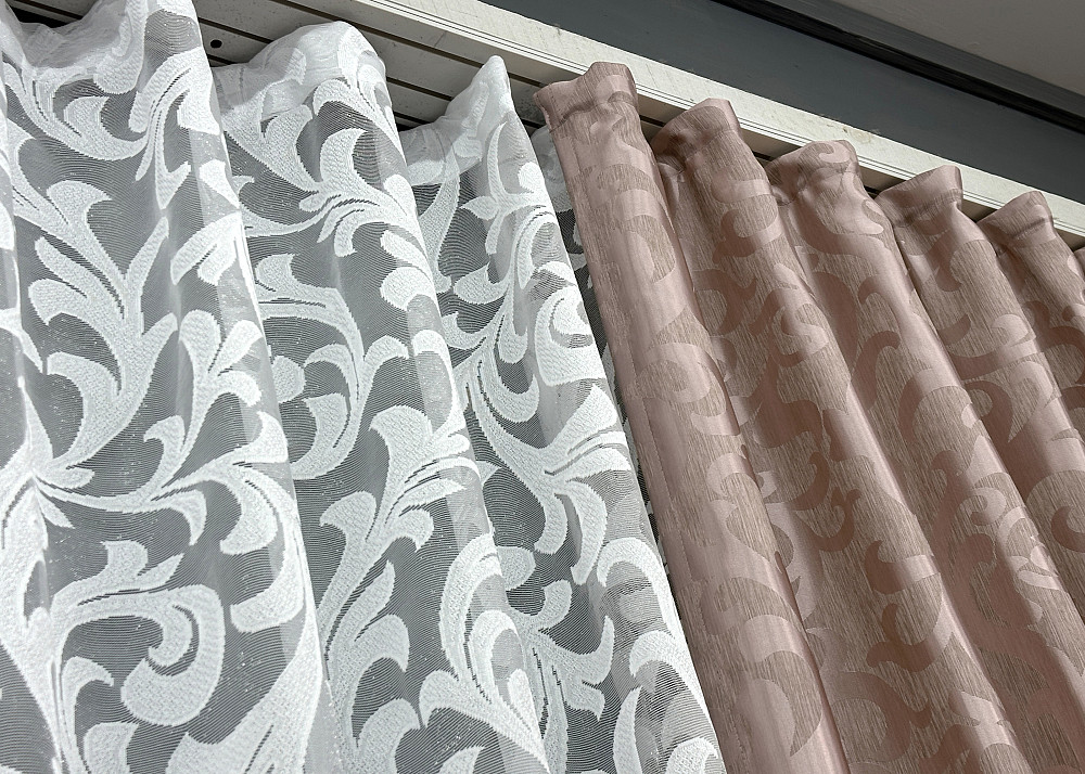 Комплект штор VR-Textil Жакард Вензель 200х270 2шт і Тюль 600х270 090ш-1147т Пудровий з білим 71-096/7 Київ - фото 8