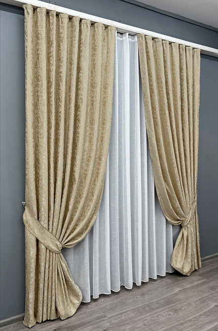 Комплект готових штор VR-Textil Льон мармур Pavliani ХО № 1270ш Бежевий 150х270 см 2 шт (33-1040) Київ - фото 3