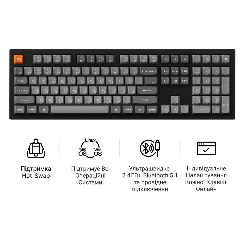 Клавіатура бездротова Keychron K10 Max Keychron Super Banana Switch Black RGB (K10M-H4-UA) ( 25092 ) Харьков - изображение 8