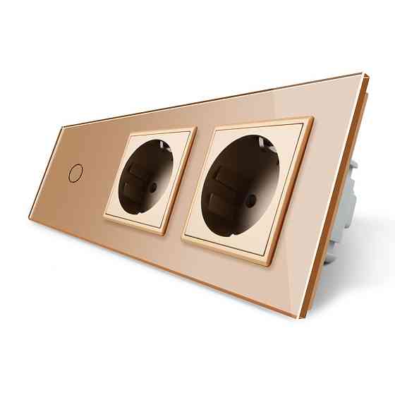 LIVOLO Розумний сенсорний прохідний/перехресний вимикач 1 сенсор 2 розетки Livolo золотий скло Коломия