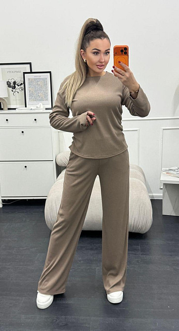 Жіночий базовий костюм-двійка: лонгслів і штани трикотажний рубчик Моко, 46/48 Одеса - фото 5
