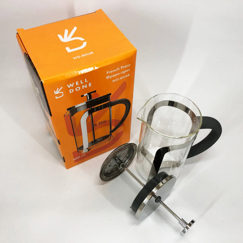 Френч-пресс для ароматного чая Well Done WD-8016B 600 мл, Заварник для чая с прессом QC-11 Львов - изображение 7