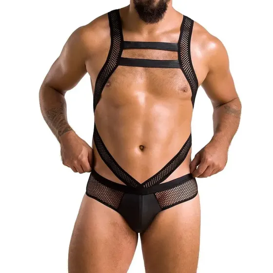 Чоловіче еротичне сітчасте боді Passion 045 VICTOR XXL/XXXL Black, екошкіра, сітка Львів