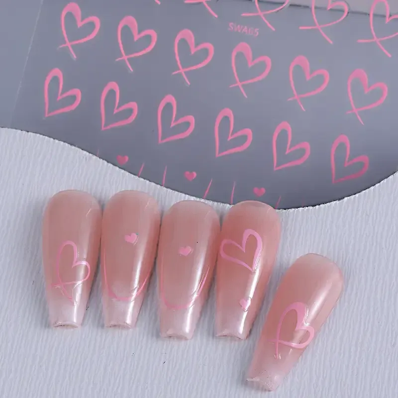 Наклейки для нігтів серця 3D – 3 листа, чорні, білі, рожеві Київ - фото 8