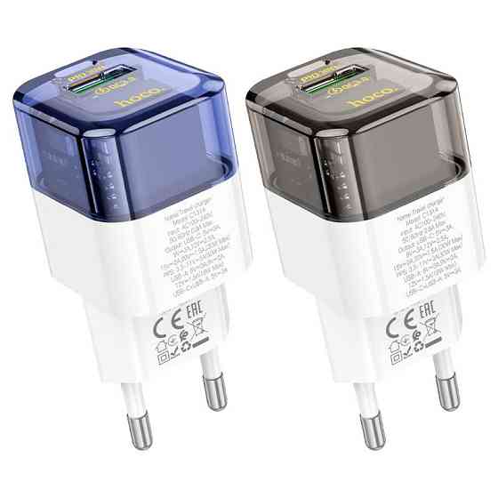 Сетевое зарядное устройство HOCO C131A Platinum dual-port PD30W+QC3.0 charger(EU) Transparent black Одесса