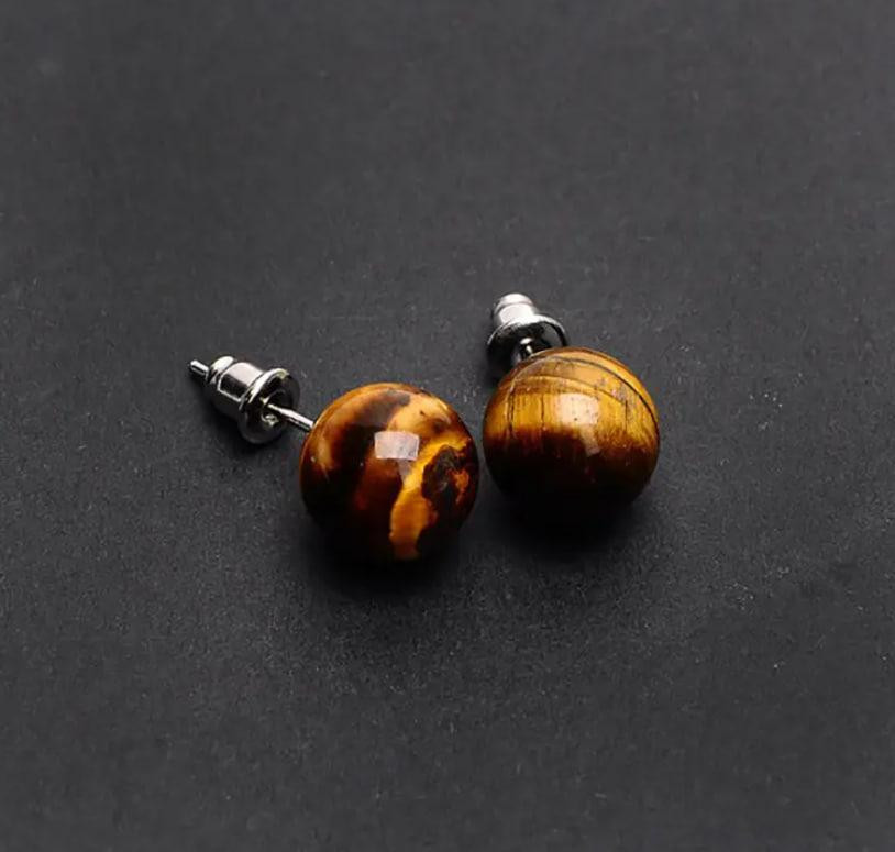 Серьги из тигрового глаза, серьги из натурального тигрового глаза, серьги гвоздики. Киев - изображение 1