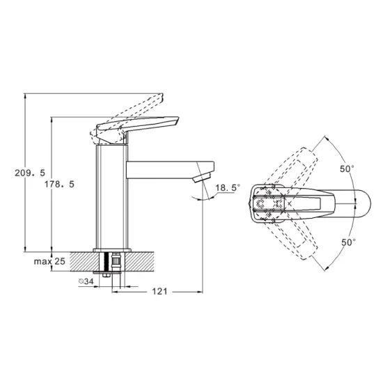 Смеситель для умывальника WEZER NOF1 Ø35 (хром) Киев