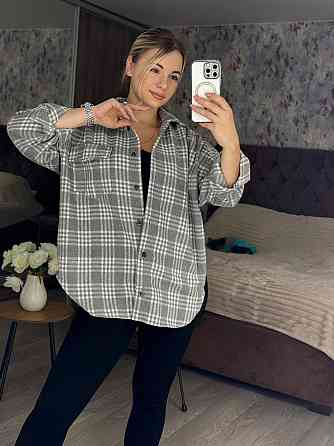 Жіноча тепла оверсайз сорочка у клітинку на гудзиках кашемір Одеса