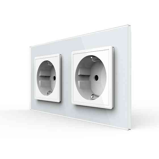 LIVOLO Подвійна електрична розетка з заземленням LIVOLO, біла, скляна рамка, шторки, 250В 16А ( Коломыя