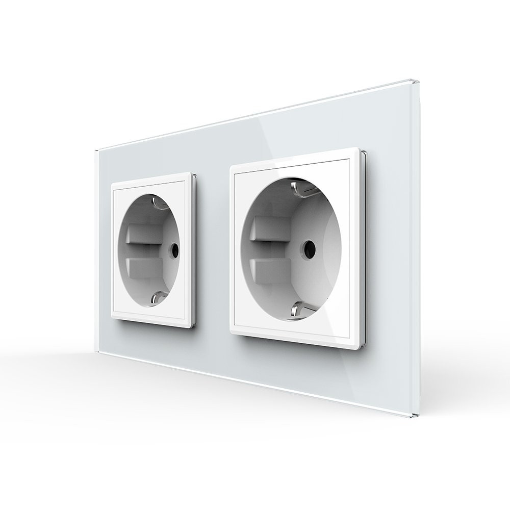 LIVOLO Подвійна електрична розетка з заземленням LIVOLO, біла, скляна рамка, шторки, 250В 16А ( Коломыя - изображение 5