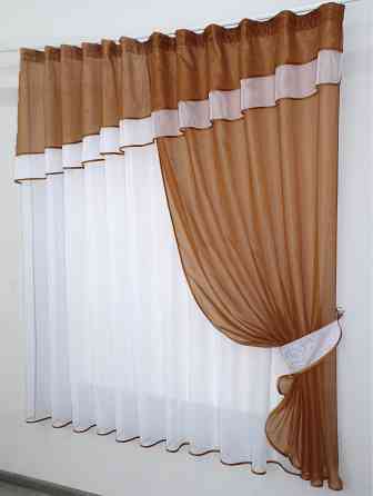 Кухонная занавеска VR-Textil № 018к штора и тюль с ламбрекеном коричневый с белым 280х170 см (50-148) Киев