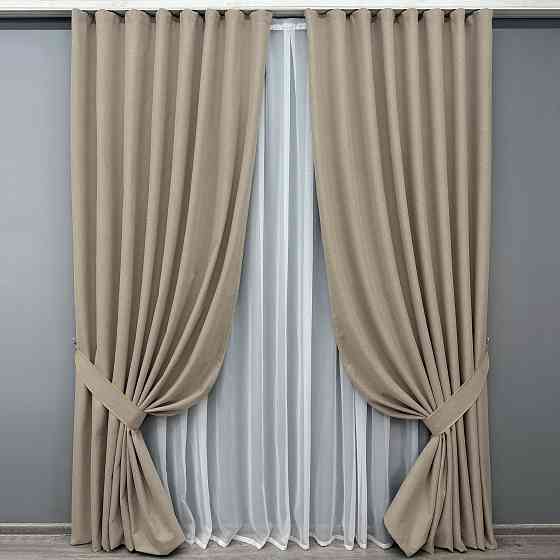 Комплект готових штор VR-Textil Блекаут двосторонній ASHEN NIGHT № 1853ш Бежевий 150х290 см 2 шт (33-0898) Київ