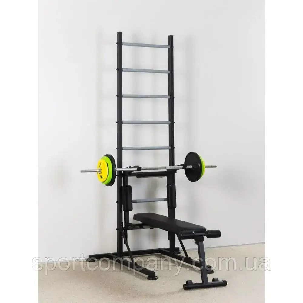 Шведская стенка передвижная Universal Black универсальная без креплений со скамьей для пресса турник брусья Каменское - изображение 9