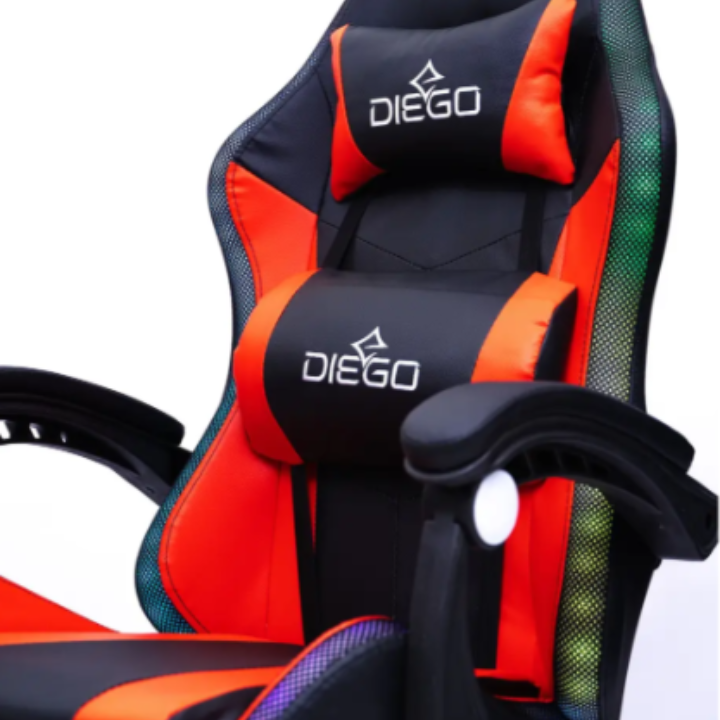 Геймерське крісло DIEGO з підставкою для ніг, масажем та LED-підсвіткою – Чорно-червоне, витримує до 150 кг Львів - фото 9