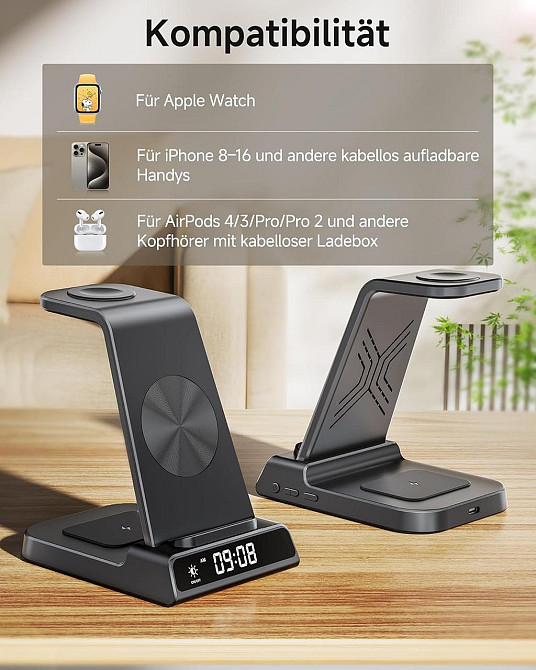 Беспроводная зарядная станция 3в1 для iPhone 16/15/14/13/12 Pro, Apple Watch AirPods Pro/4/3/2 быстрая зарядка Киев - изображение 7